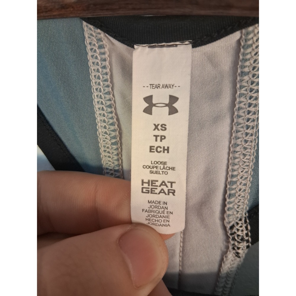 [Sporty] Under Armour HeatGear Racerback Tank Top Women XS Slate Blue Taped Logo - Picture 3 of 6